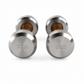 LIONIX ASTERON luxury dumbbell pair in brushed silver finish with walnut wood handles