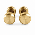 LIONIX ASTERON luxury dumbbell pair in champagne gold finish with walnut wood handles