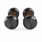 LIONIX ASTERON luxury dumbbell pair in matte black finish with walnut wood handles