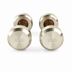 LIONIX ASTERON luxury dumbbell pair in titanium gold finish with walnut wood handles