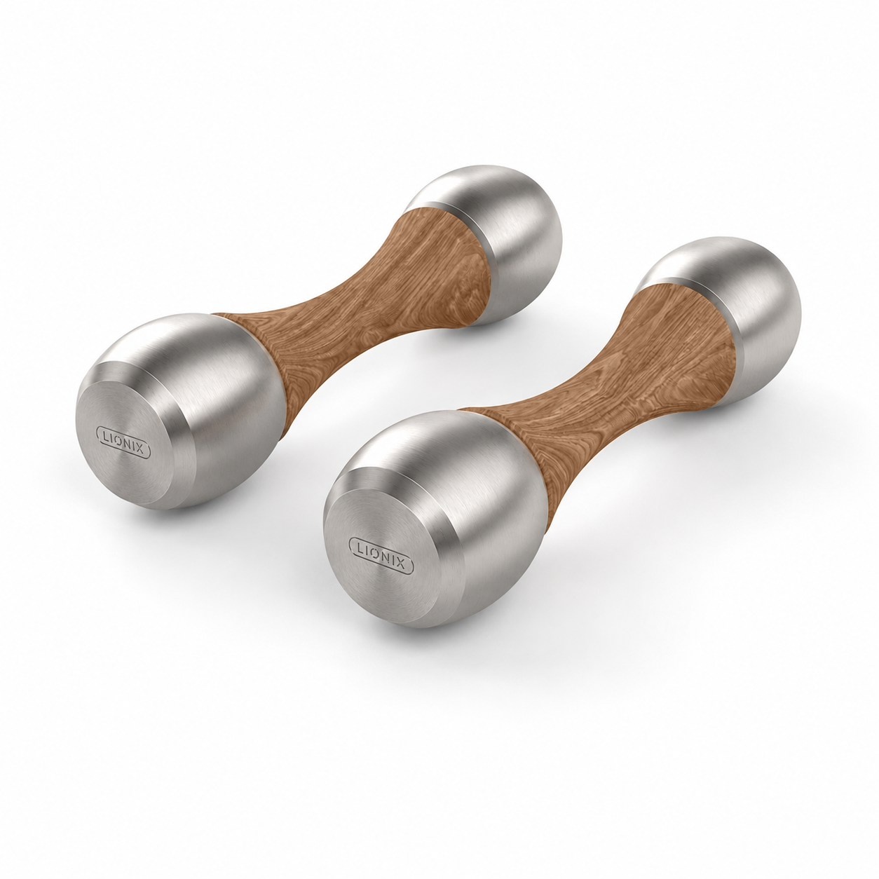 LIONIX ASTERON luxury Punchbell Pair in brushed silver finish with walnut wood handles