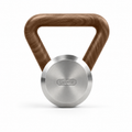 LIONIX ASTERON luxury kettlebell in brushed silver finish with walnut handle