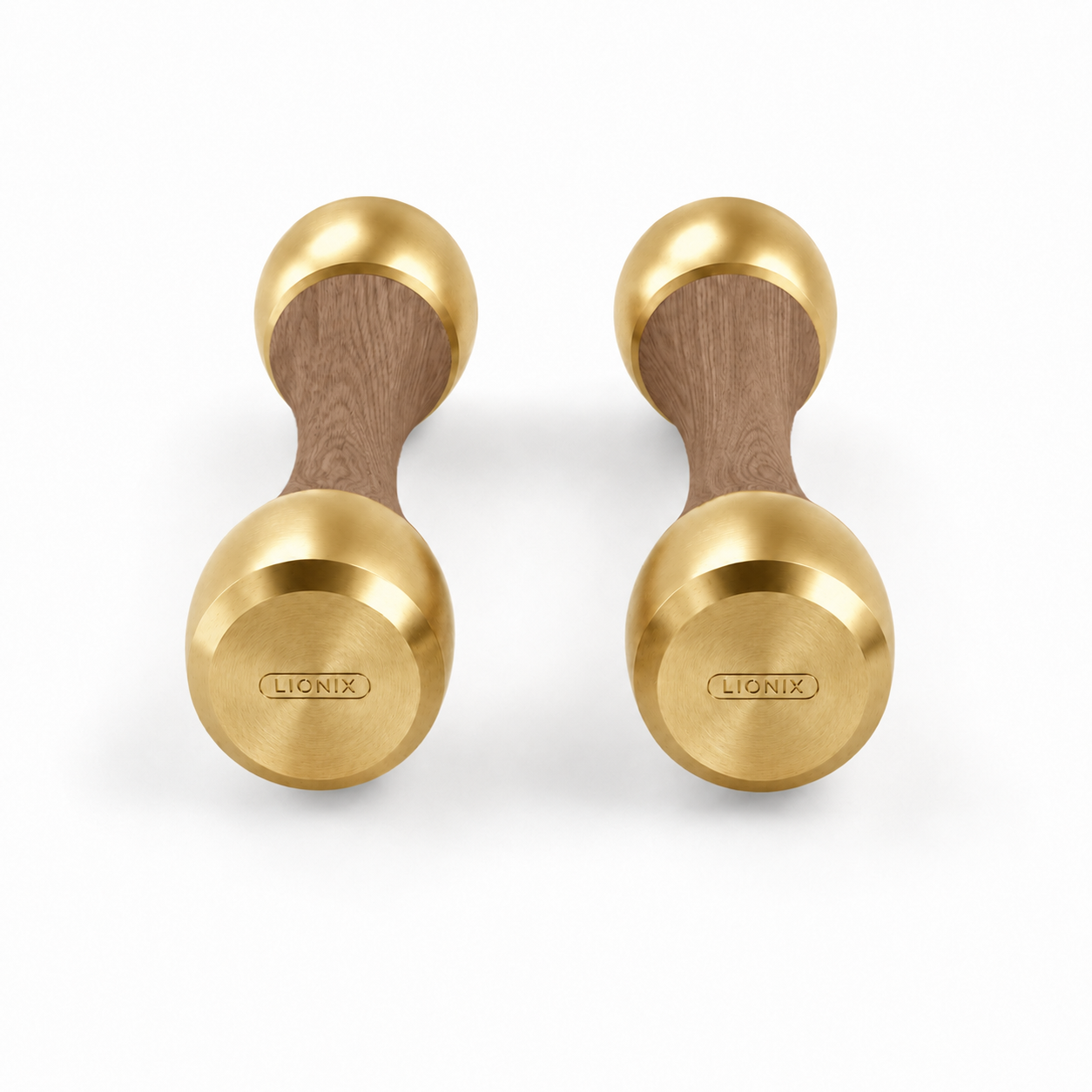 LIONIX ASTERON luxury Punchbell Pair in champagne gold finish with walnut wood handles