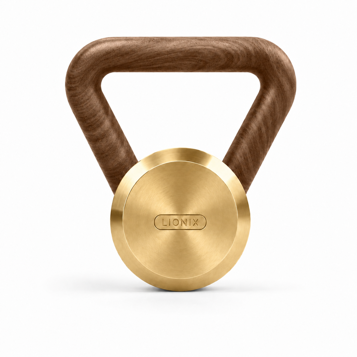 LIONIX ASTERON luxury kettlebell in champagne gold finish with walnut handle