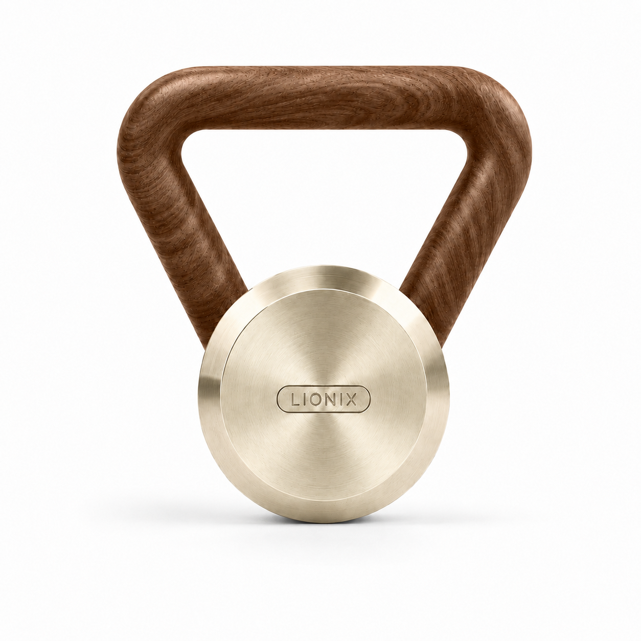 LIONIX ASTERON luxury kettlebell in titanium gold finish with walnut handle
