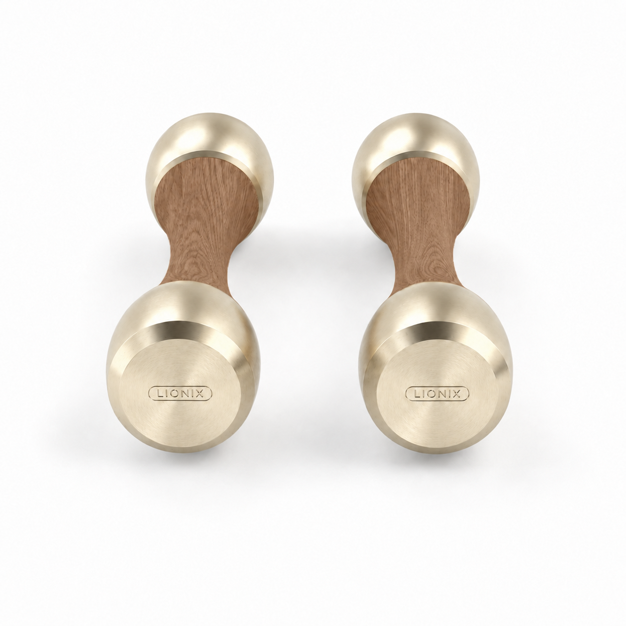 LIONIX ASTERON luxury Punchbell Pair in titanium gold finish with walnut wood handles