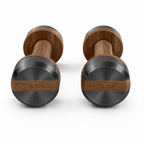 LIONIX AXIS luxury dumbbell pair in matte black finish with walnut wood handles