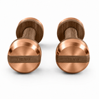 LIONIX AXIS luxury dumbbell pair in rose gold finish with walnut wood handles