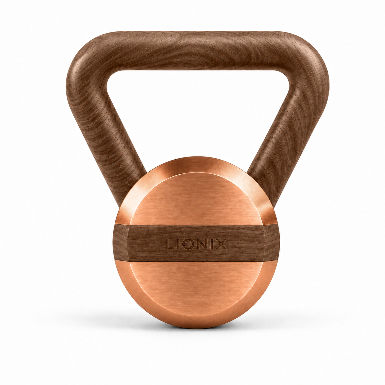 LIONIX AXIS luxury kettlebell in rose gold finish with walnut handle