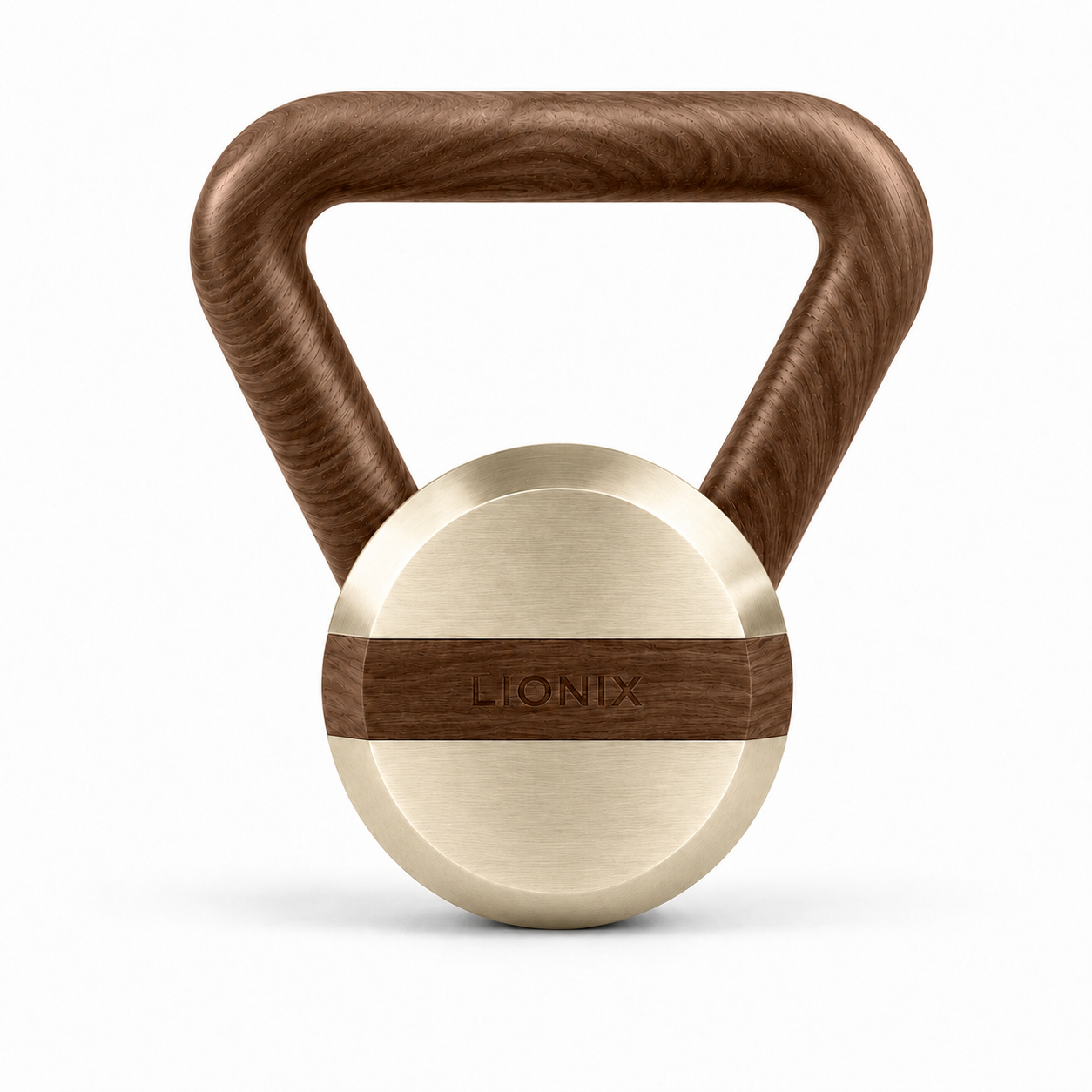 LIONIX AXIS luxury kettlebell in titanium gold finish with walnut handle