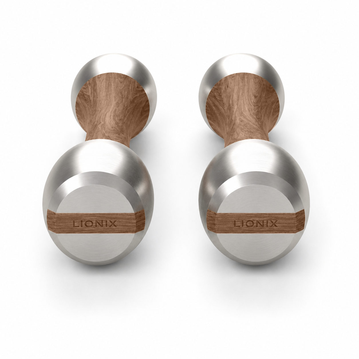 LIONIX AXIS luxury Punchbell Pair in brushed silver finish with walnut wood handles