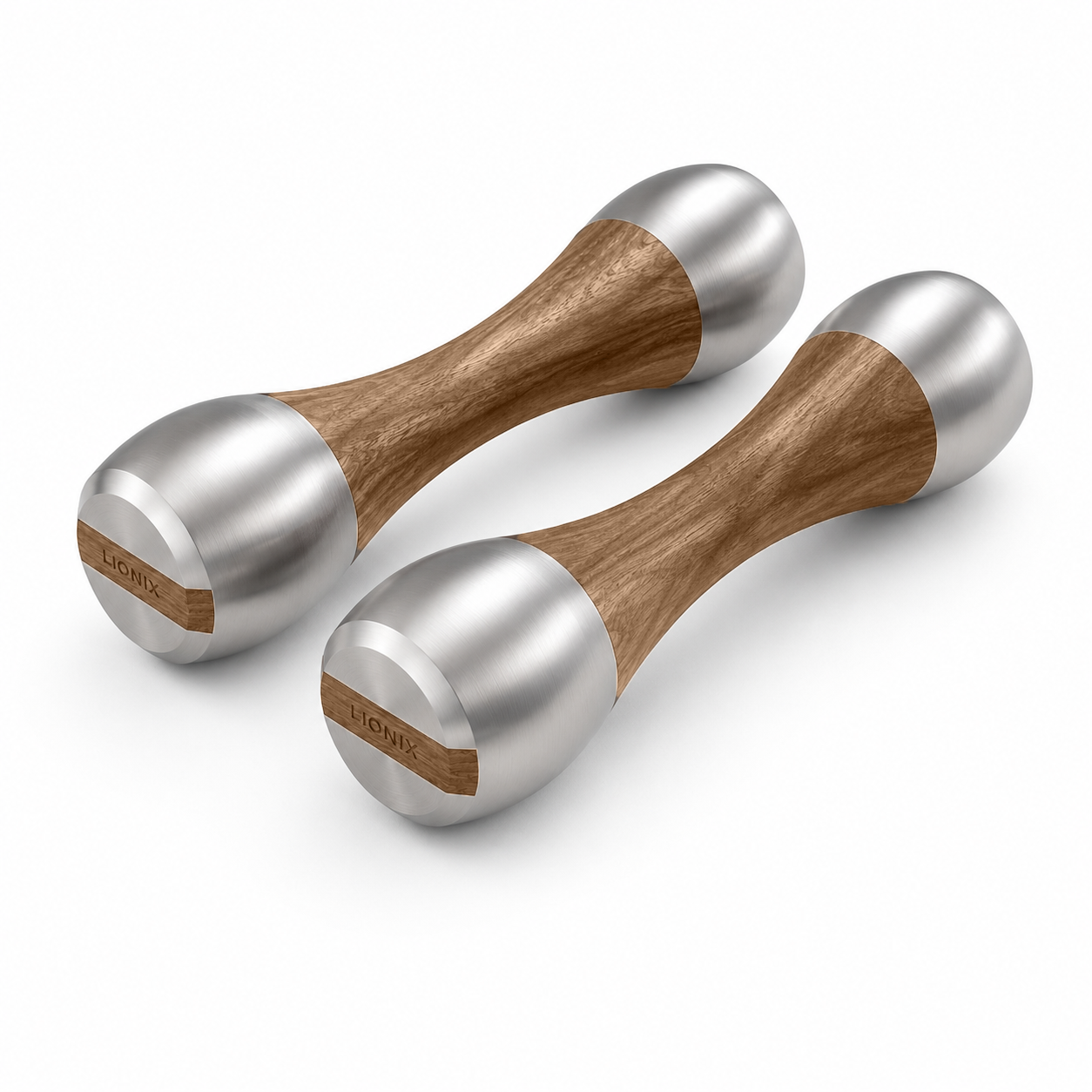 LIONIX AXIS luxury Punchbell Pair in brushed silver finish with walnut wood handles