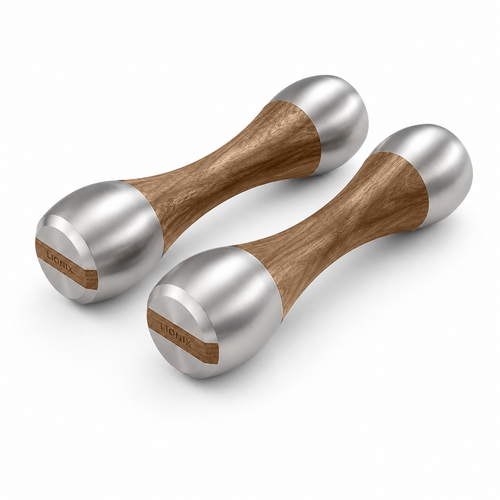 LIONIX AXIS luxury Punchbell Pair in brushed silver finish with walnut wood handles