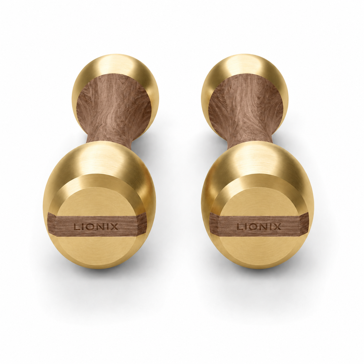 LIONIX AXIS luxury Punchbell Pair in champagne gold finish with walnut wood handles