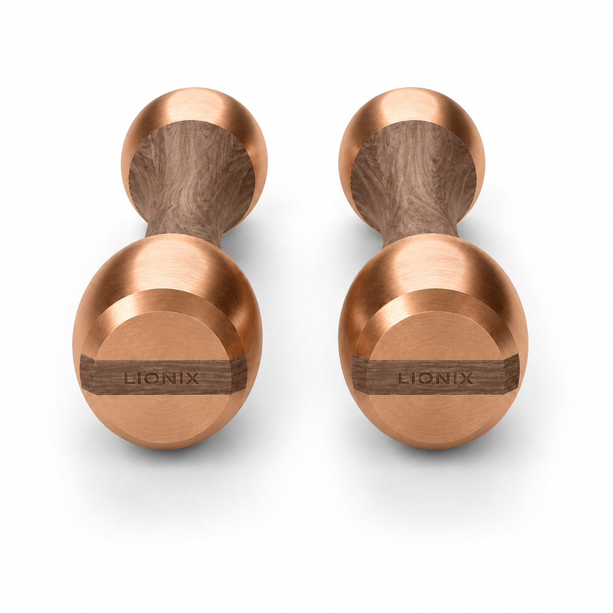 LIONIX AXIS luxury Punchbell Pair in rose gold finish with walnut wood handles