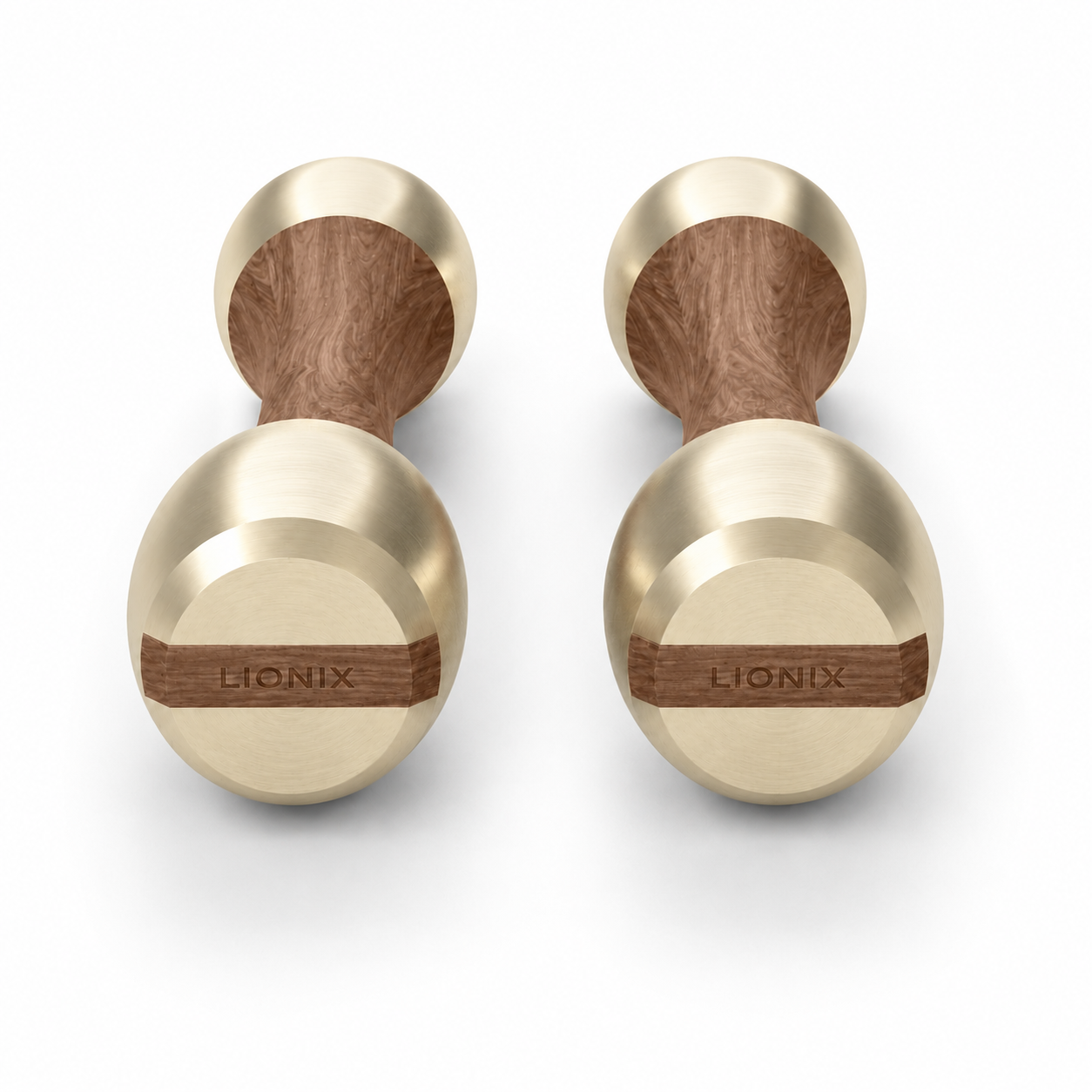 LIONIX AXIS luxury Punchbell Pair in titanium gold finish with walnut wood handles