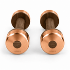 LIONIX CAELON luxury dumbbell pair in rose gold finish with walnut wood handles