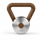 LIONIX CAELON luxury kettlebell in brushed silver finish with walnut handle