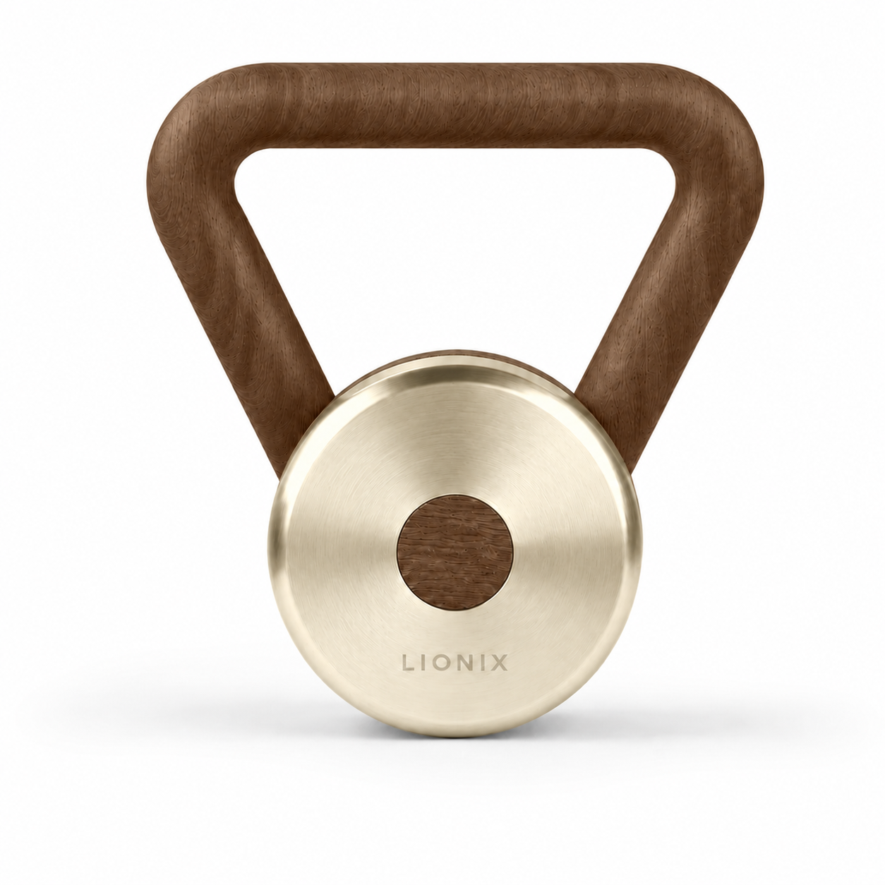 LIONIX CAELON luxury kettlebell in titanium gold finish with walnut handle