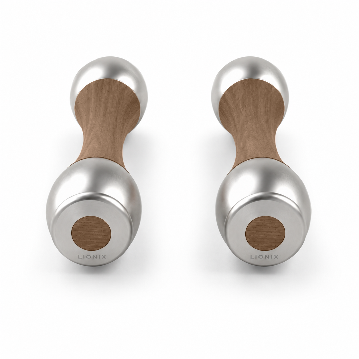 LIONIX CAELON luxury Punchbell Pair in brushed silver finish with walnut wood handles