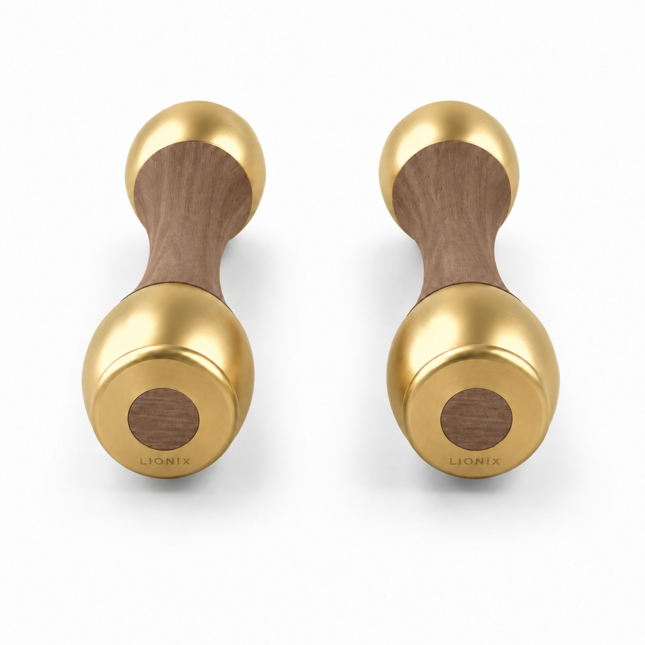 LIONIX CAELON luxury Punchbell Pair in champagne gold finish with walnut wood handles