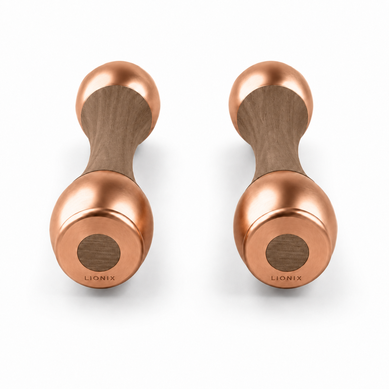LIONIX CAELON luxury Punchbell Pair in rose gold finish with walnut wood handles