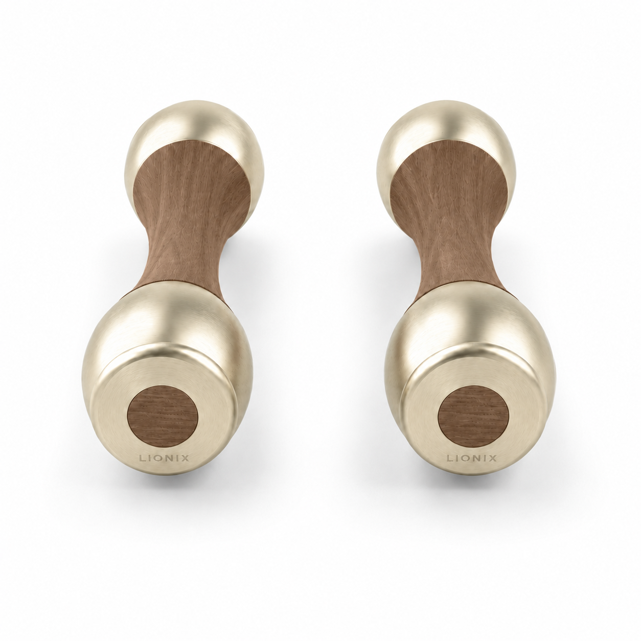 LIONIX CAELON luxury Punchbell Pair in titanium gold finish with walnut wood handles