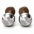 LIONIX EIDON luxury dumbbell pair in brushed silver finish with walnut wood handles
