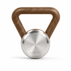 LIONIX EIDON luxury kettlebell in brushed silver finish with walnut handle