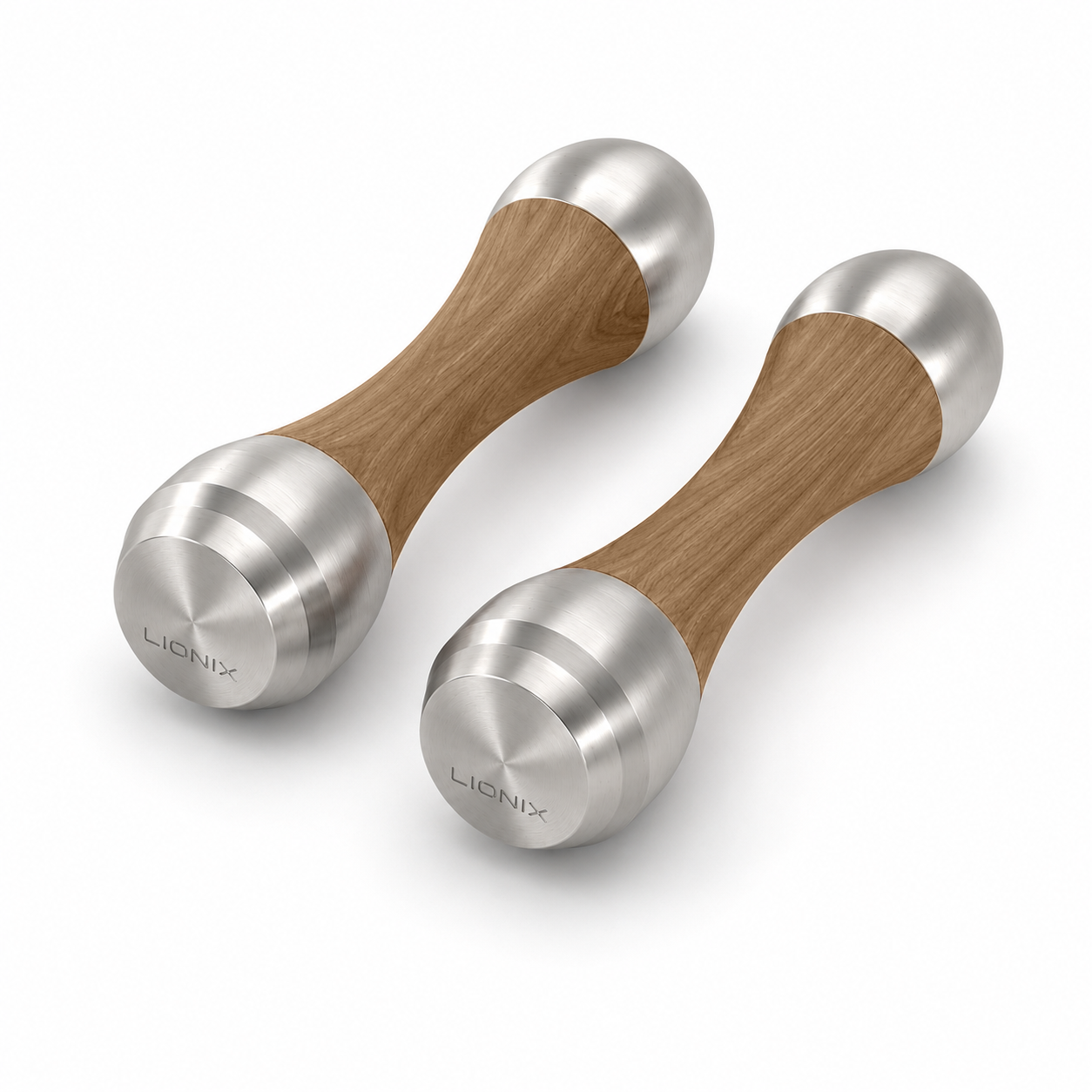 LIONIX EIDON luxury Punchbell Pair in brushed silver finish with walnut wood handles