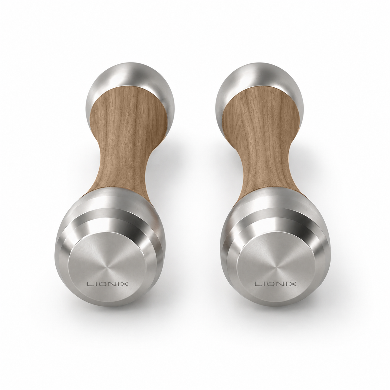LIONIX EIDON luxury Punchbell Pair in brushed silver finish with walnut wood handles