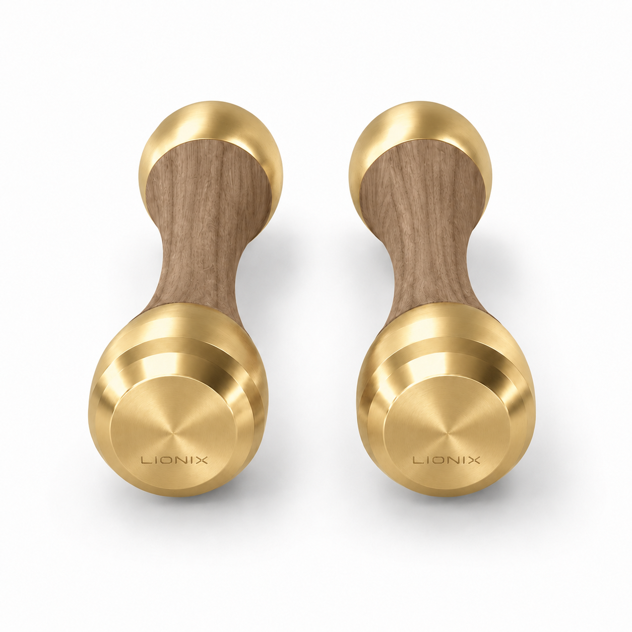 LIONIX EIDON luxury Punchbell Pair in champagne gold finish with walnut wood handles