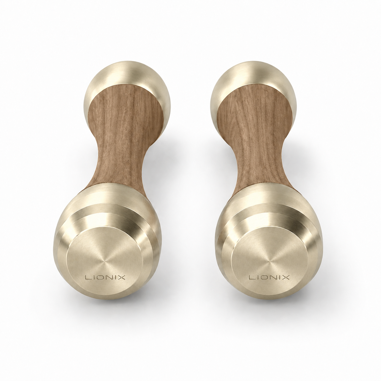 LIONIX EIDON luxury Punchbell Pair in titanium gold finish with walnut wood handles