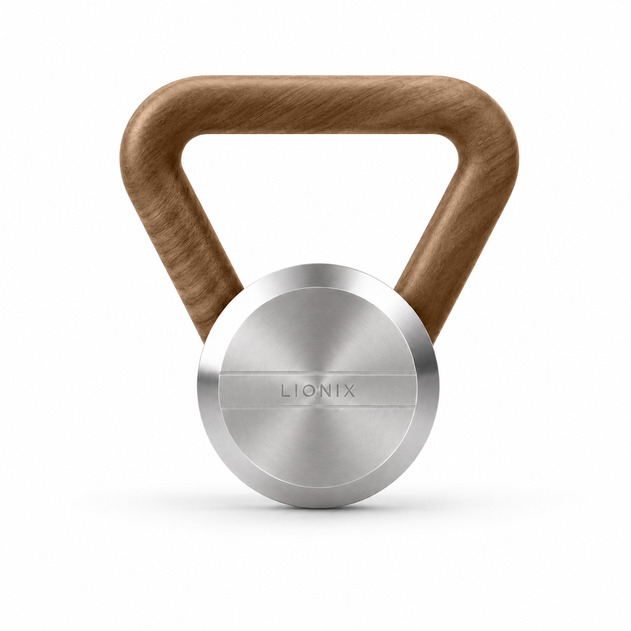 LIONIX LYRON luxury kettlebell in brushed silver finish with walnut handle