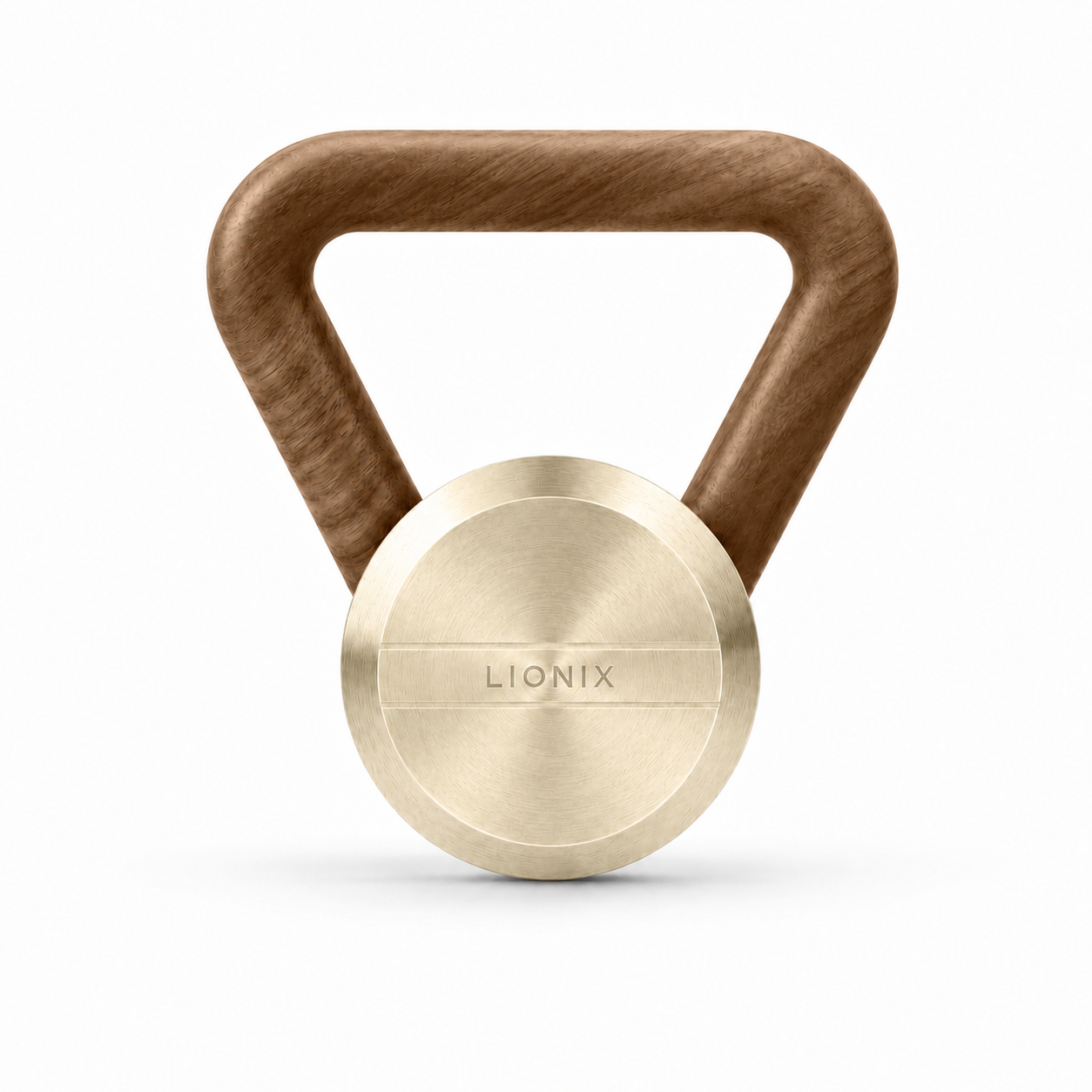LIONIX LYRON luxury kettlebell in titanium gold finish with walnut handle