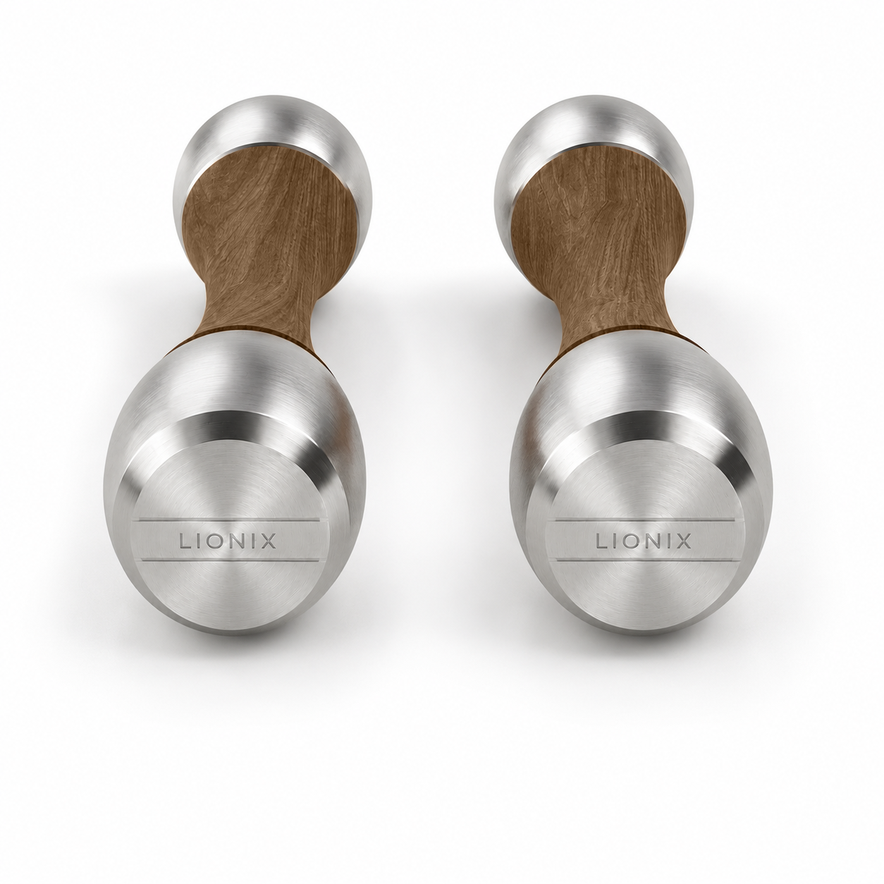 LIONIX LYRON luxury Punchbell Pair in brushed silver finish with walnut wood handles