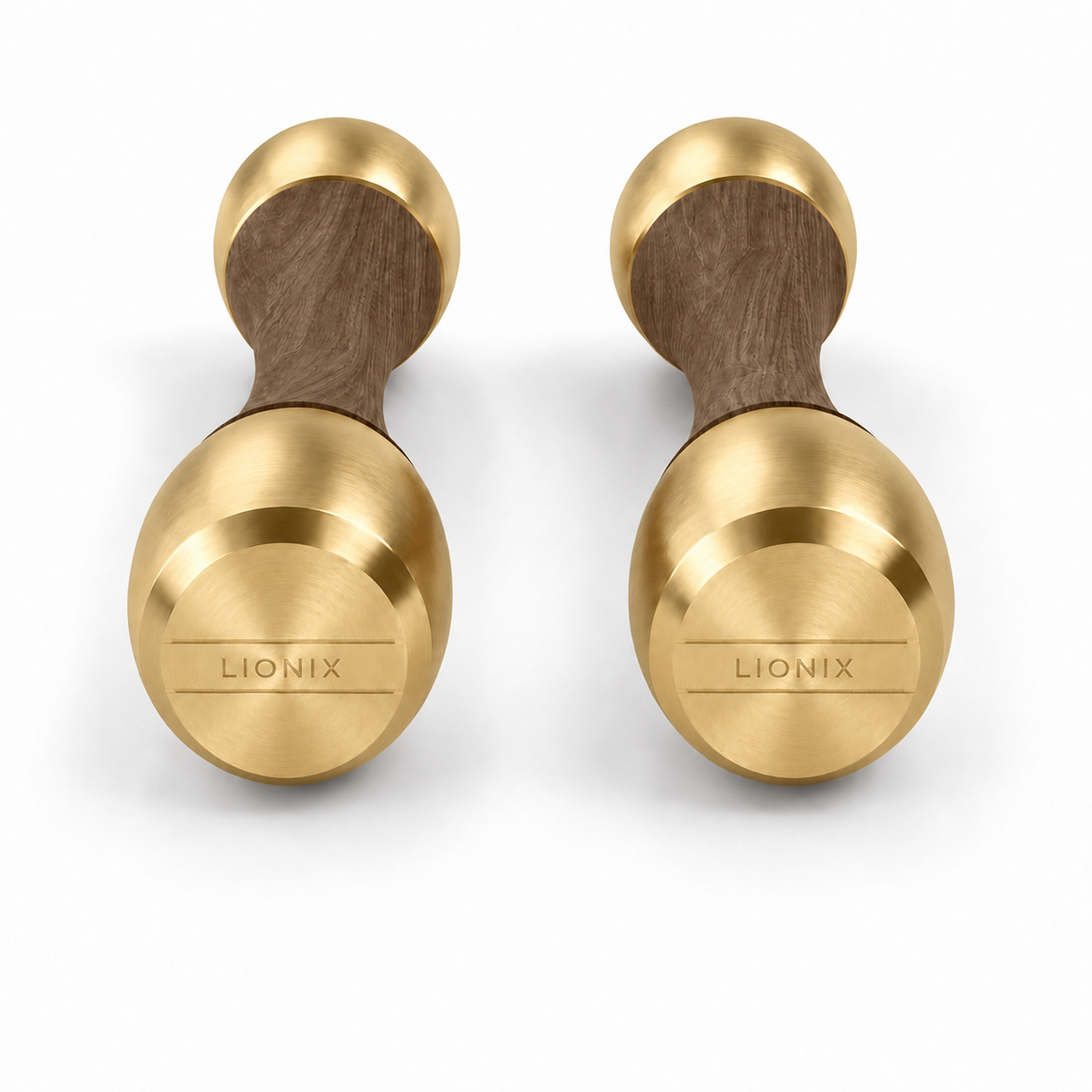 LIONIX LYRON luxury Punchbell Pair in champagne gold finish with walnut wood handles