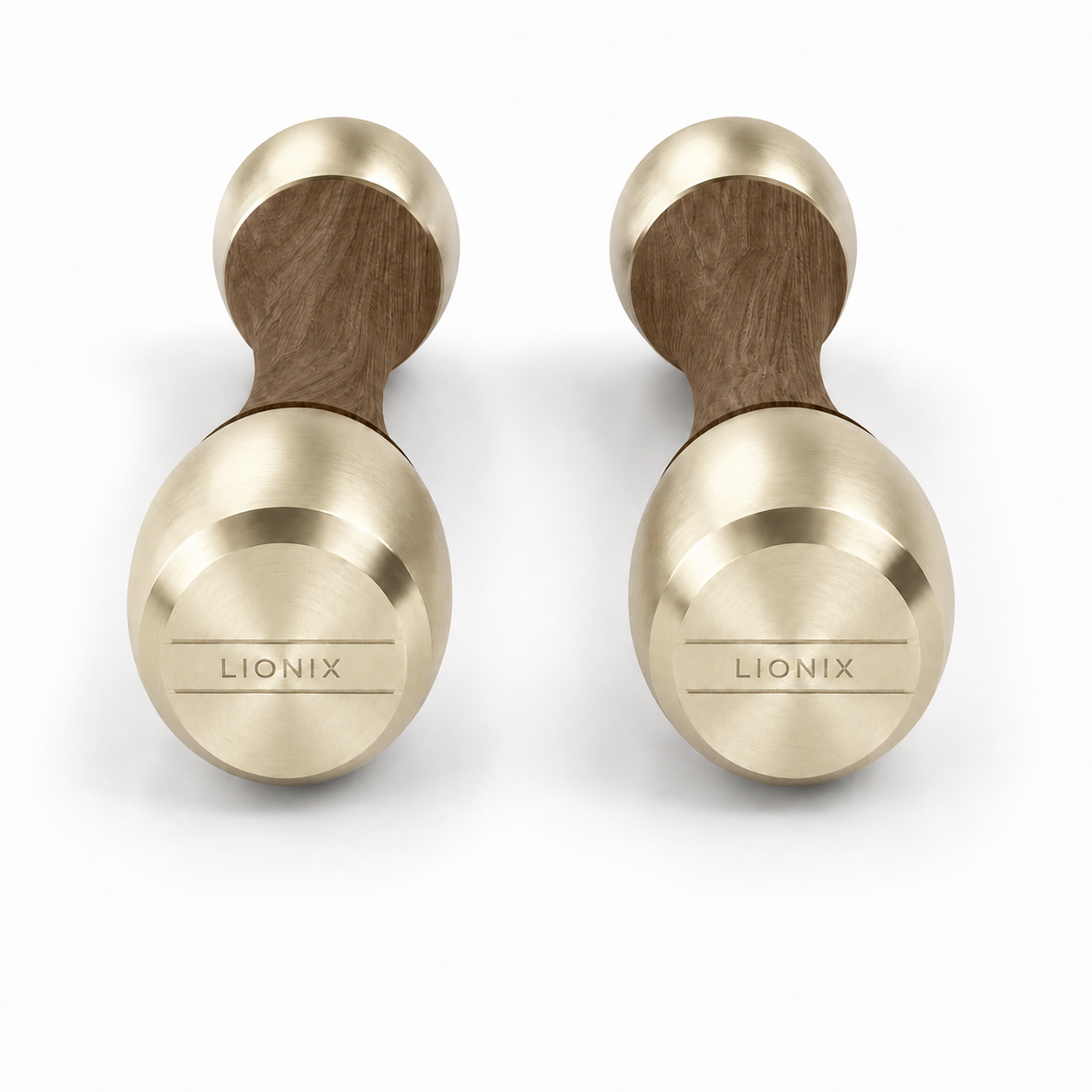 LIONIX LYRON luxury Punchbell Pair in titanium gold finish with walnut wood handles