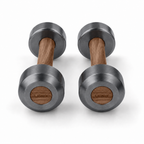 LIONIX ORON luxury dumbbell pair in matte black finish with walnut wood handles