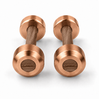 LIONIX ORON luxury dumbbell pair in rose gold finish with walnut wood handles
