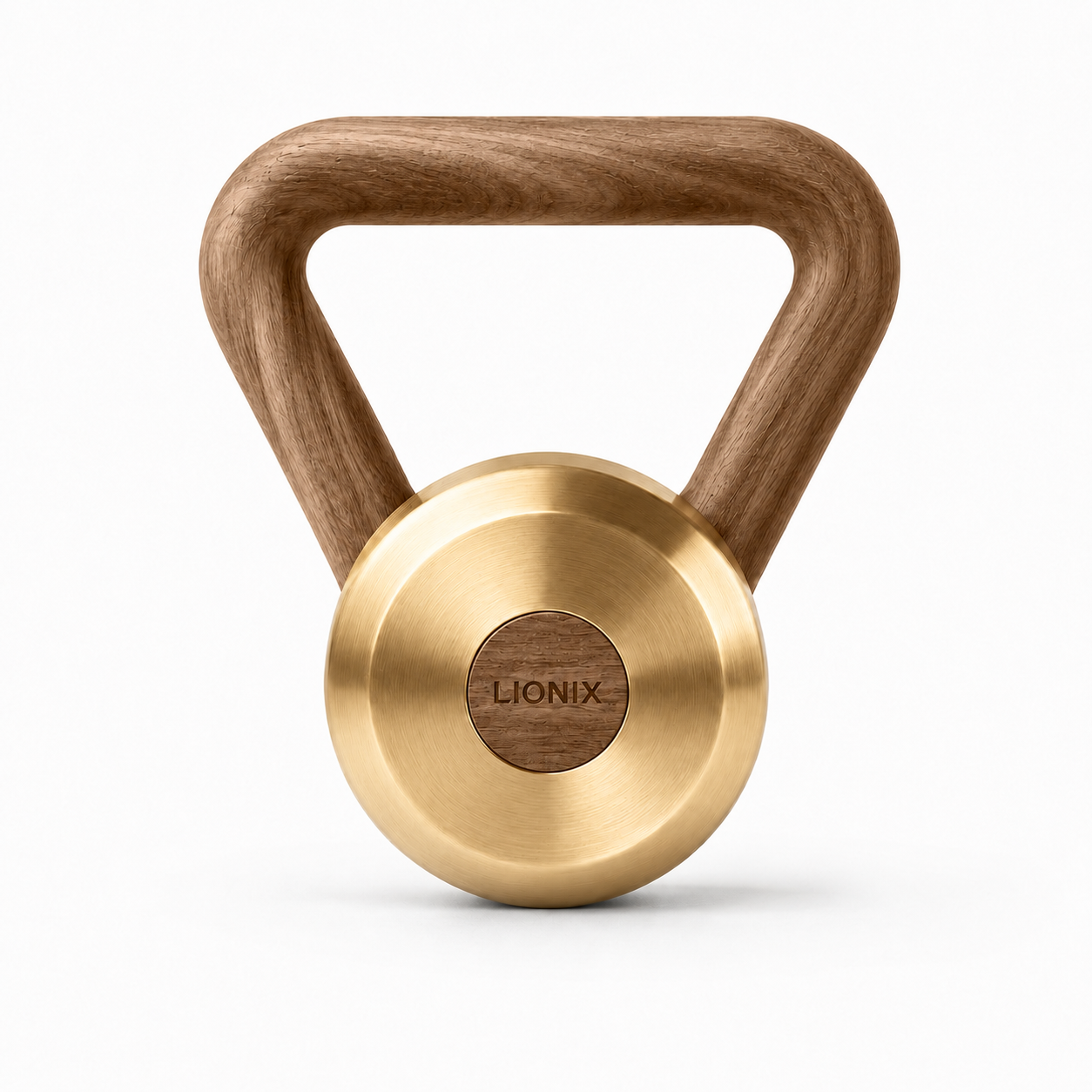LIONIX ORON luxury kettlebell in champagne gold finish with walnut handle