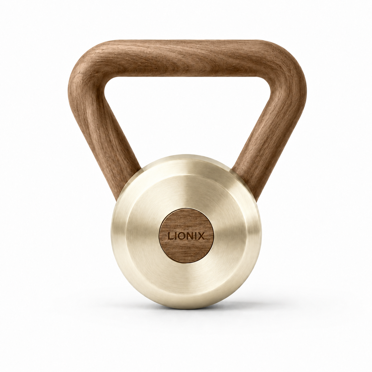 LIONIX ORON luxury kettlebell in titanium gold finish with walnut handle