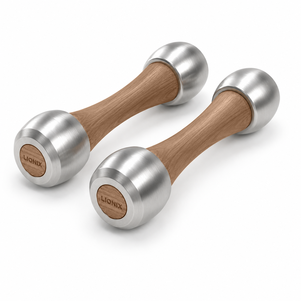 LIONIX ORON luxury Punchbell Pair in brushed silver finish with walnut wood handles