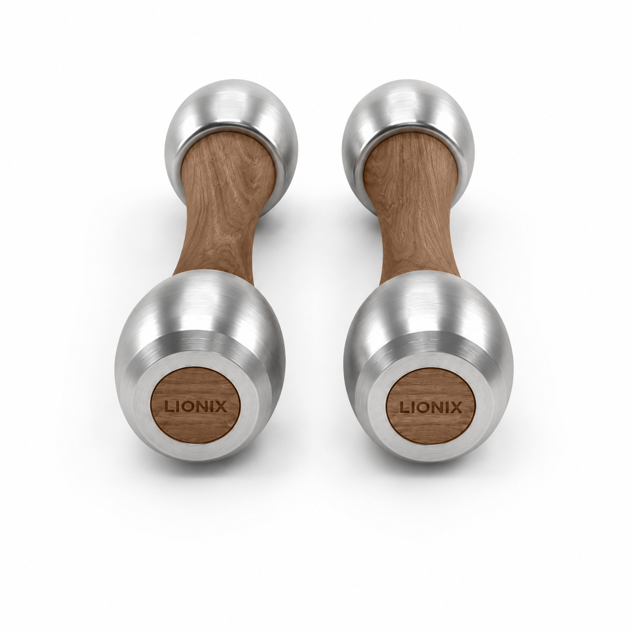 LIONIX ORON luxury Punchbell Pair in brushed silver finish with walnut wood handles