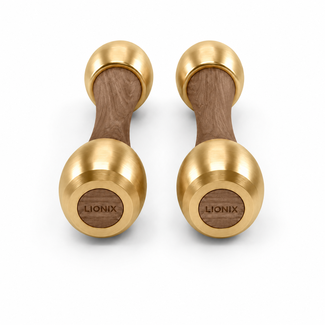 LIONIX ORON luxury Punchbell Pair in champagne gold finish with walnut wood handles