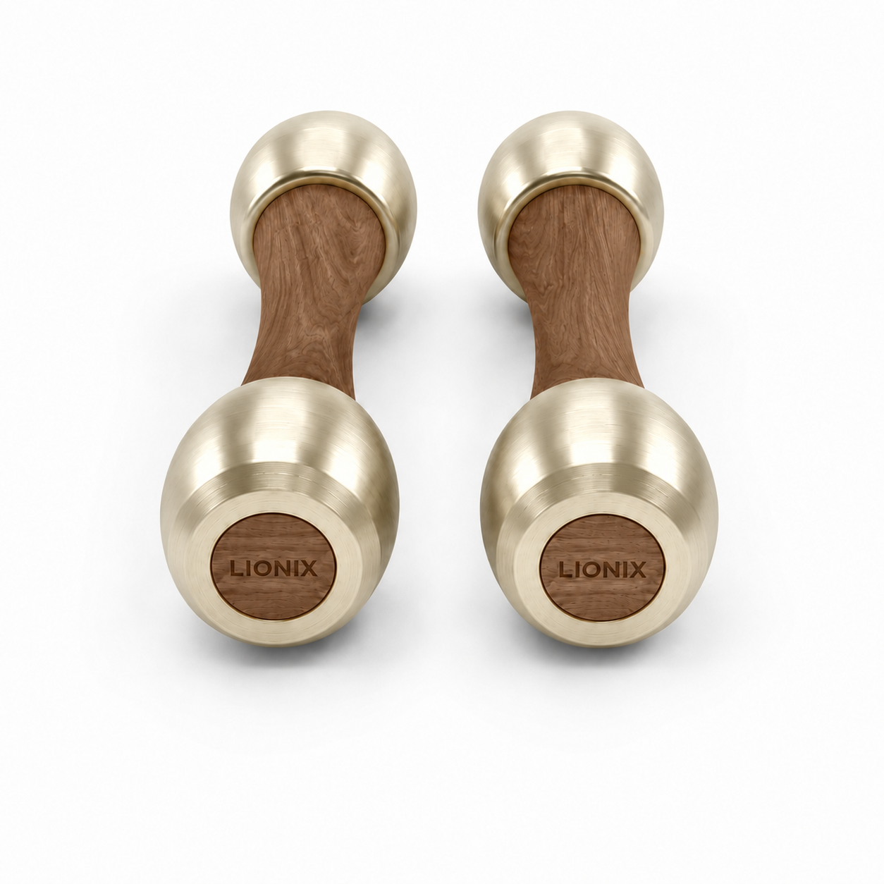 LIONIX ORON luxury Punchbell Pair in titanium gold finish with walnut wood handles