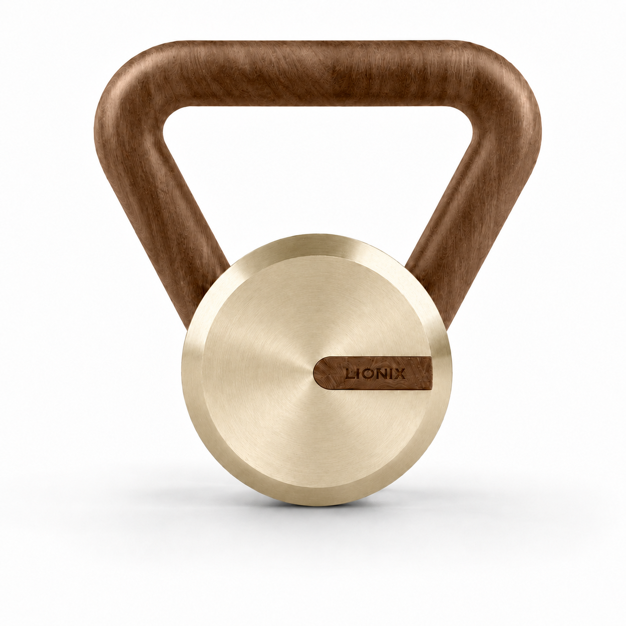 LIONIX ORVIAN luxury kettlebell in titanium gold finish with walnut handle