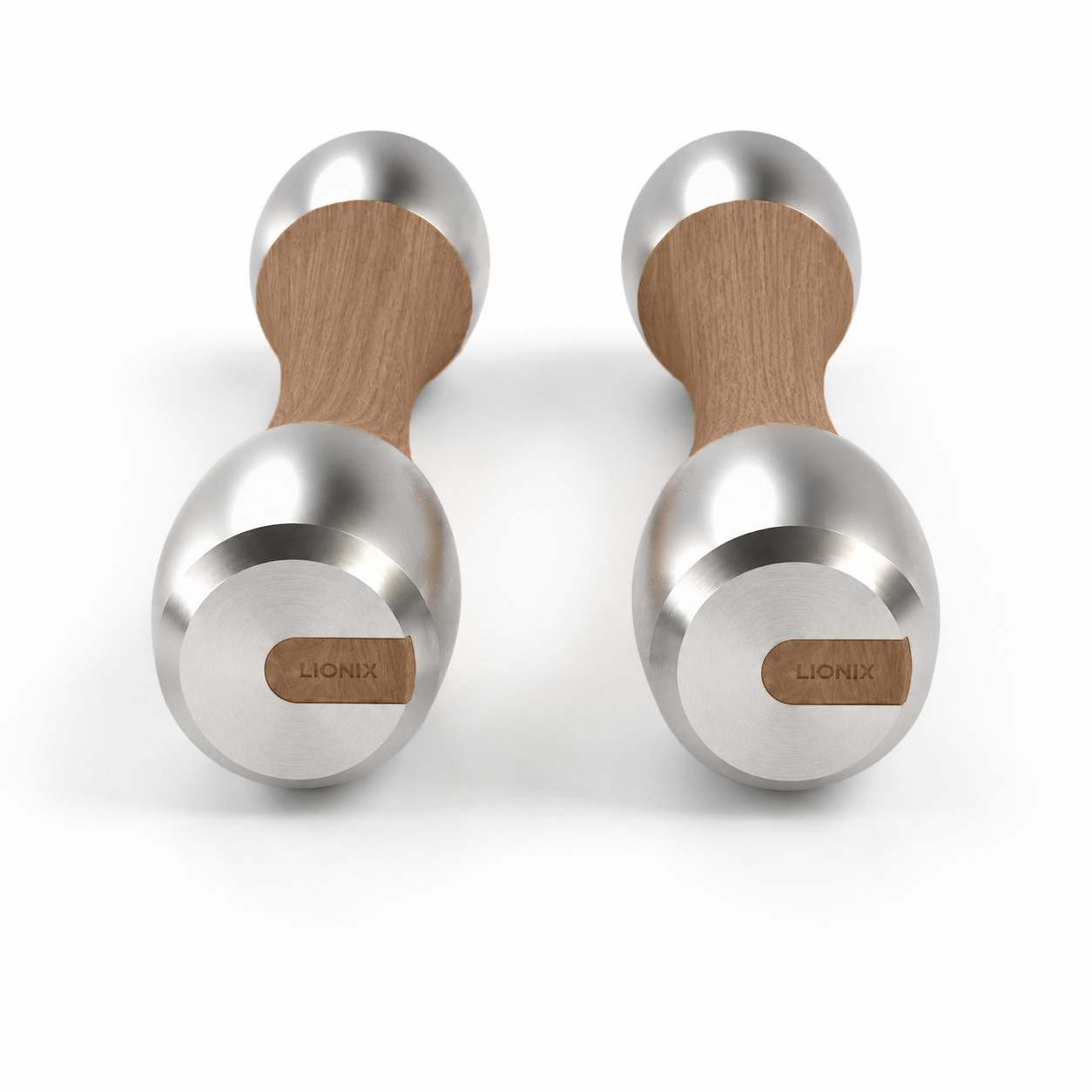 LIONIX ORVIAN luxury Punchbell Pair in brushed silver finish with walnut wood handles