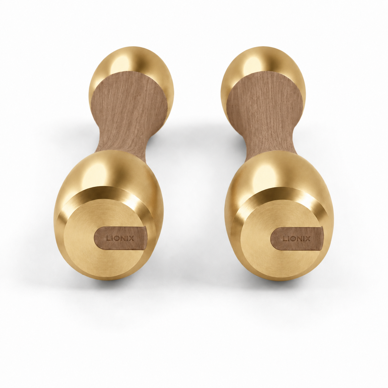 LIONIX ORVIAN luxury Punchbell Pair in champagne gold finish with walnut wood handles