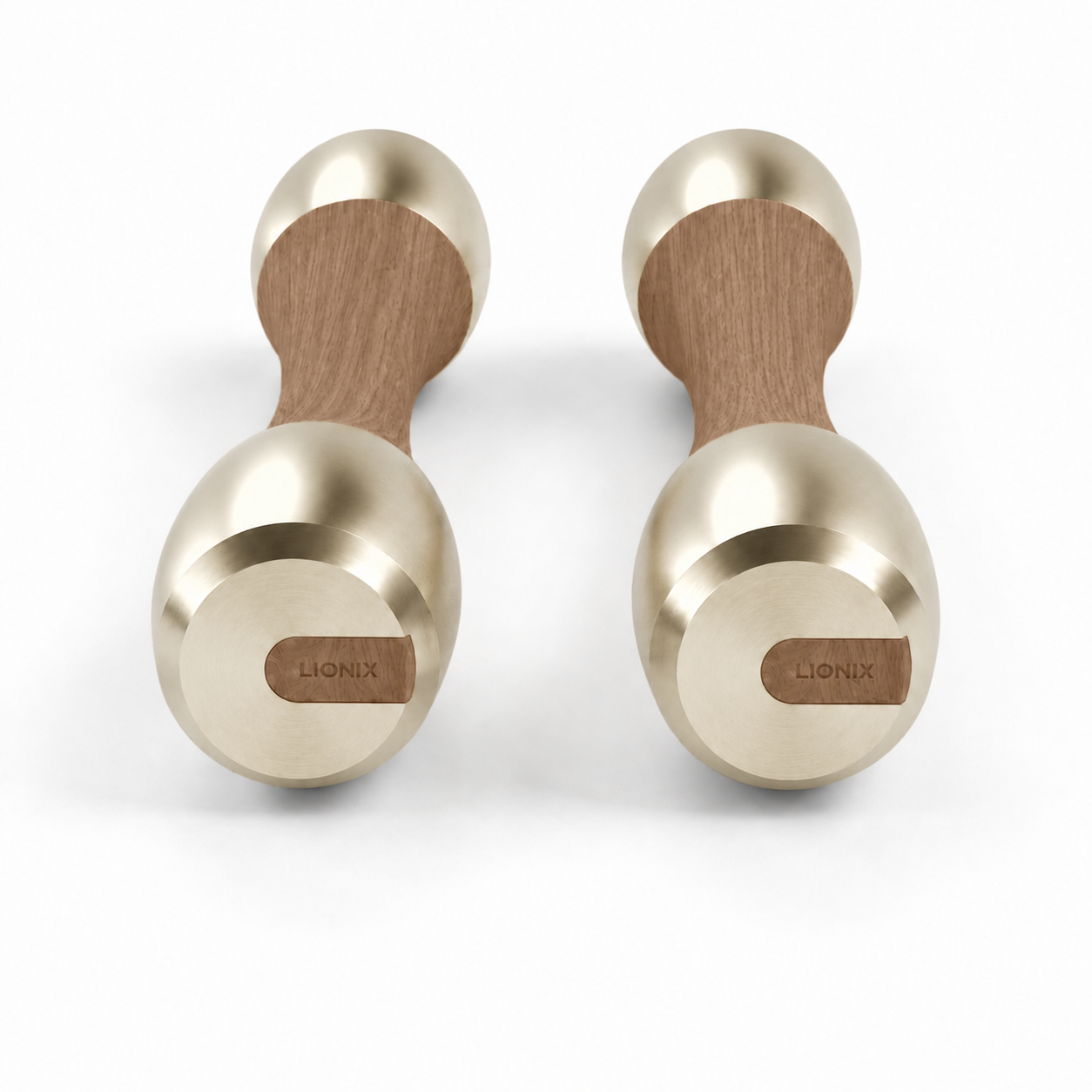 LIONIX ORVIAN luxury Punchbell Pair in titanium gold finish with walnut wood handles